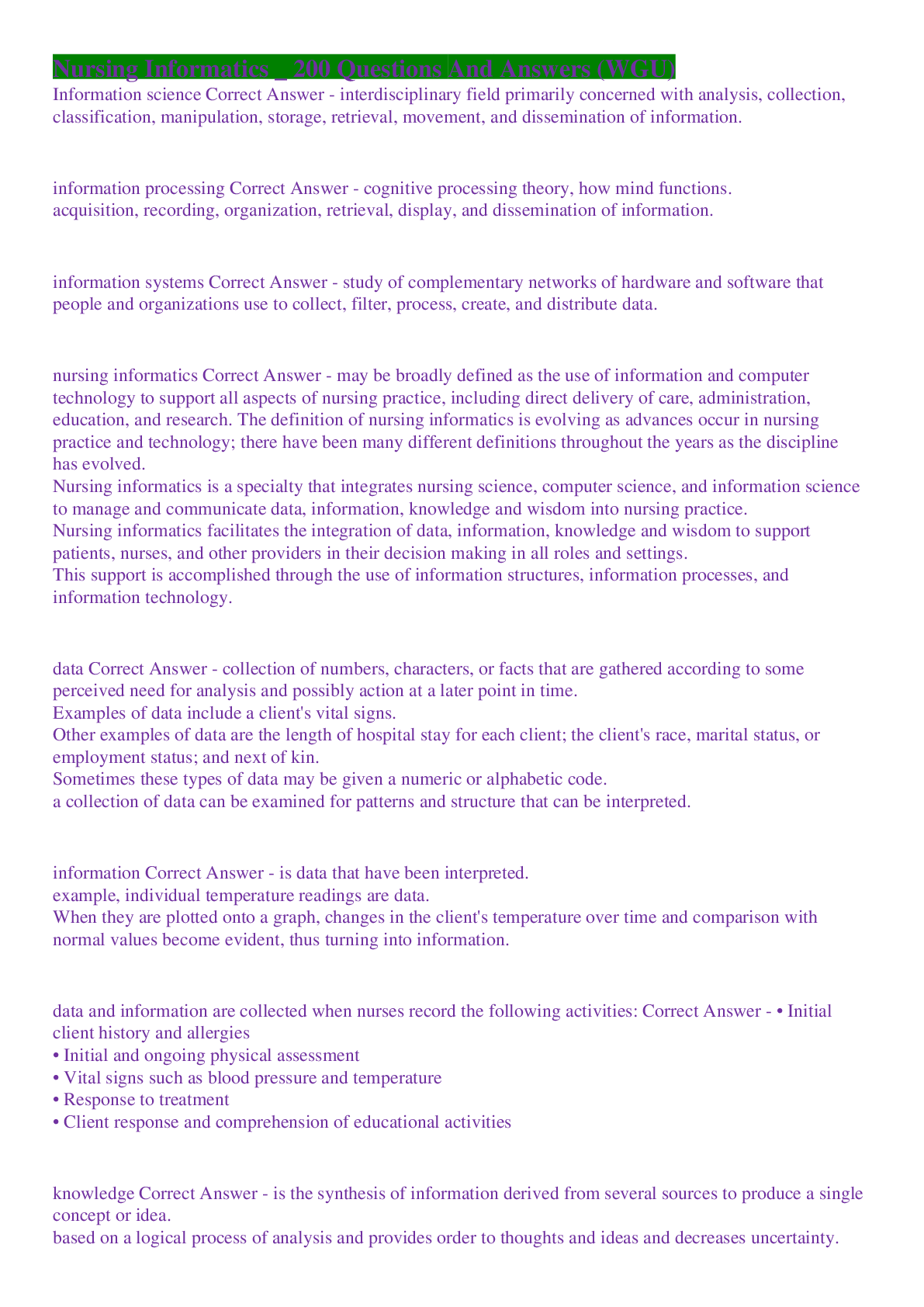 Preview image for Nursing Informatics _ 200 Questions And Answers (WGU)